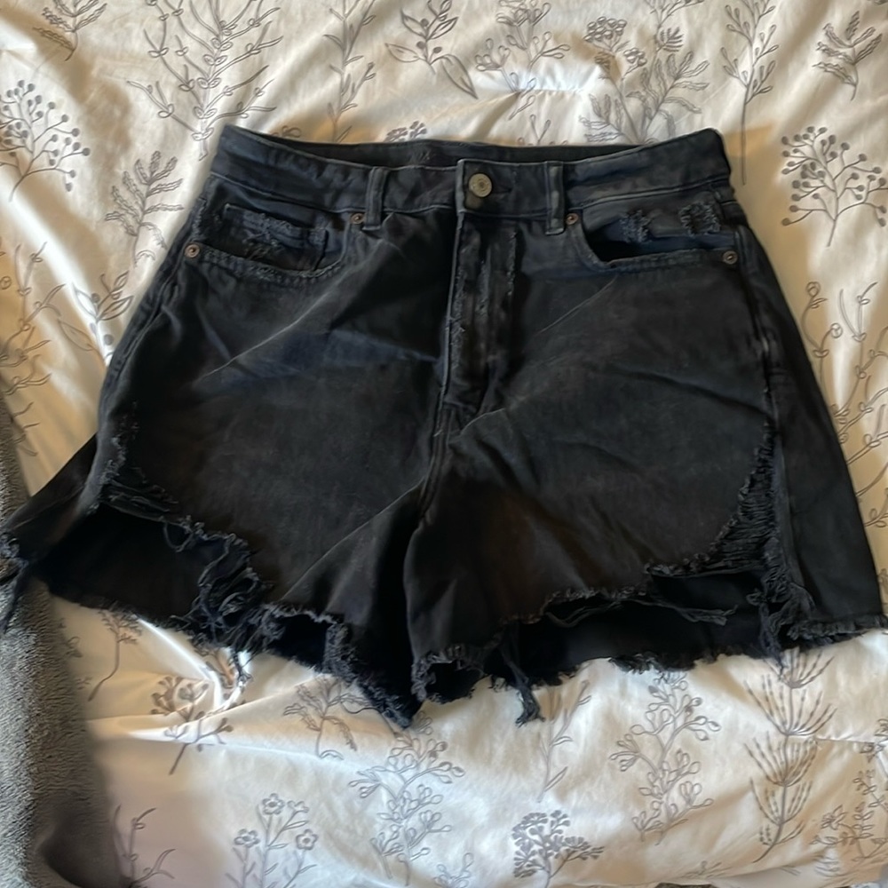 American Eagle Black Heavily Distressed Short